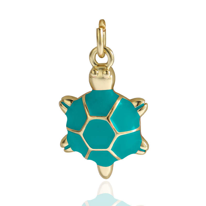 Shiny 18K Gold Filled Enamel Turtle Pendant Sea Life Charm For DIY Jewelry Making Accessories