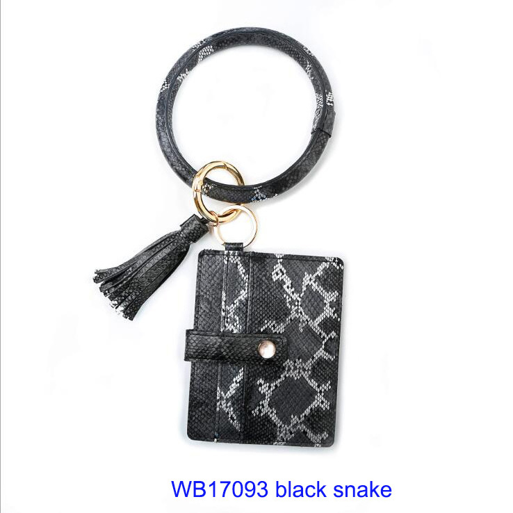 New design snake skin print PU leather ID Card wallets credit cards holders coin purse bangle keychain wristlet