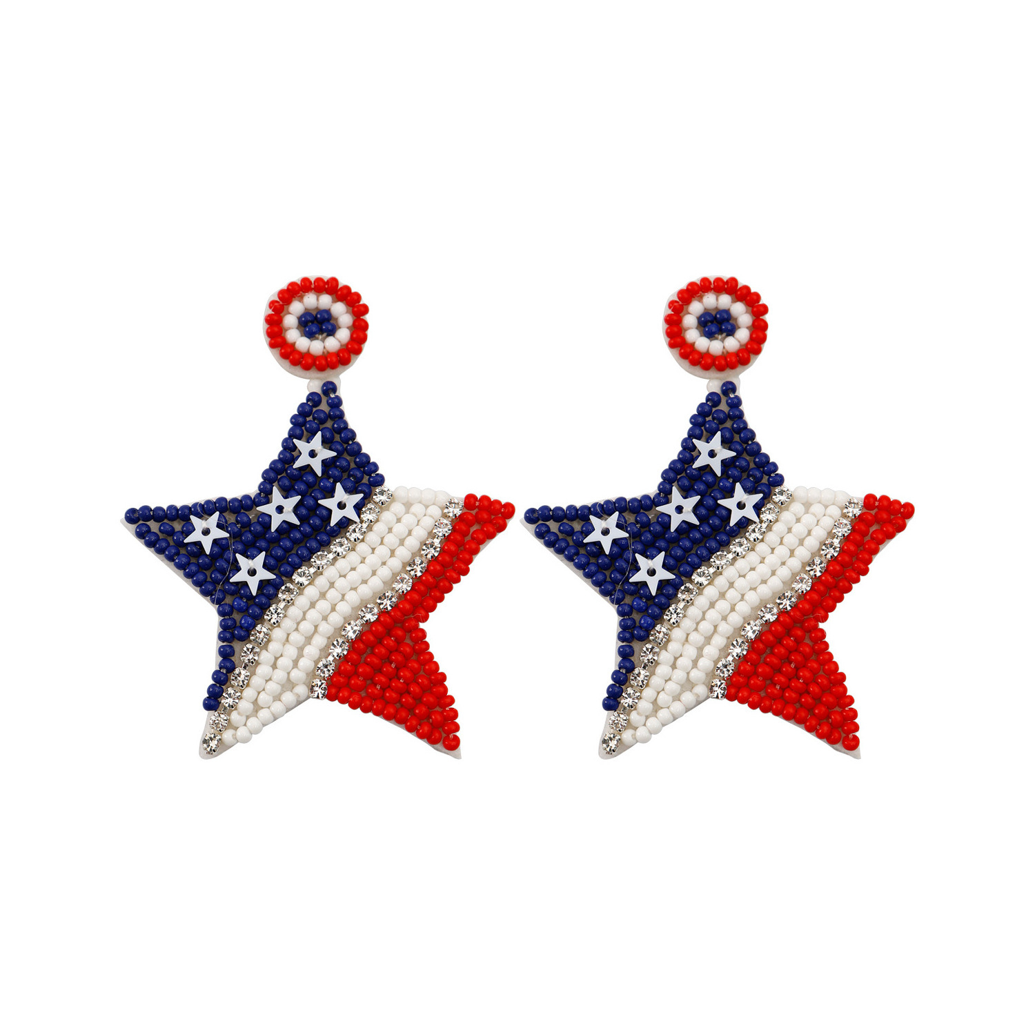 Usa Red White And Blue Flag Earrings Stars Stripes Freedom American Patriotic Seed Bead Earrings