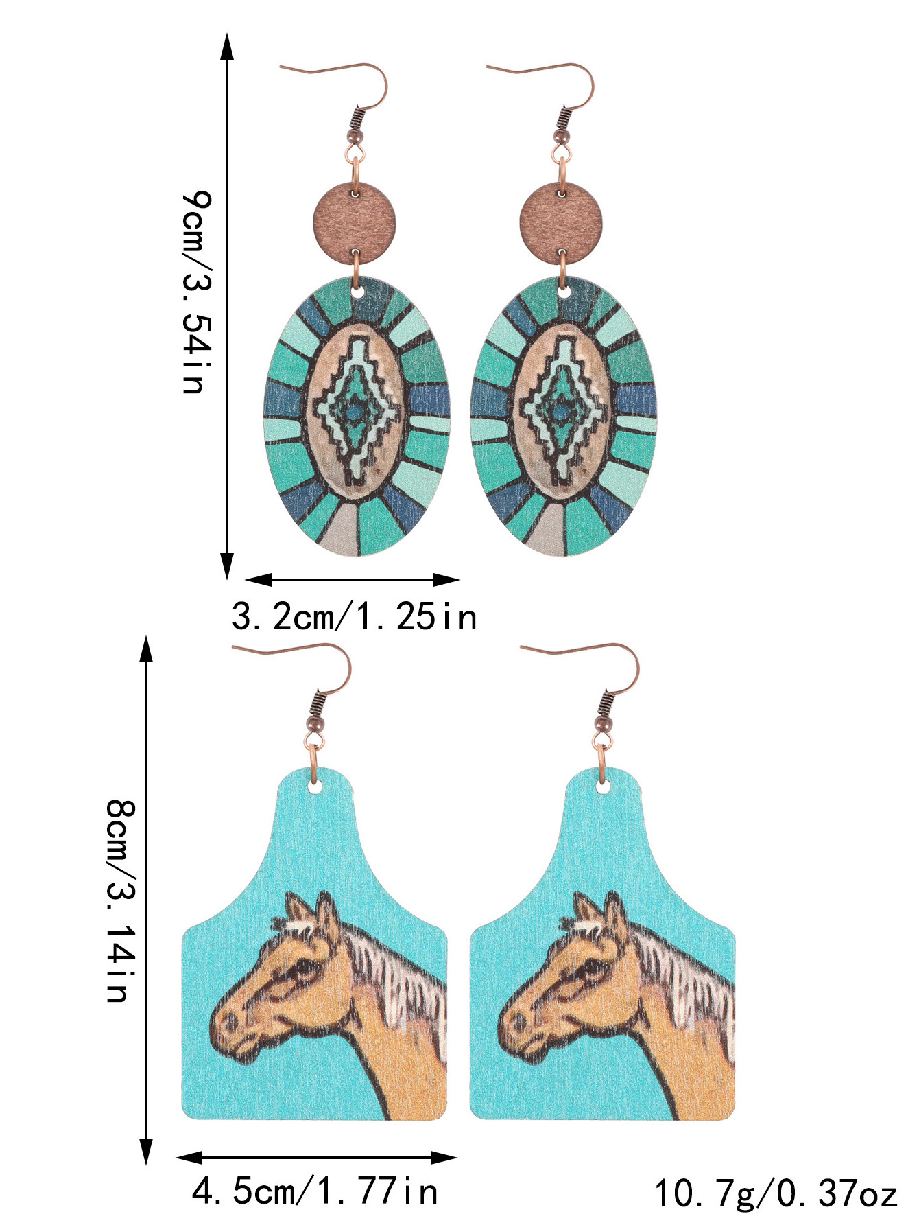 Western Style Sunflower Cactus Horsehead Wood Chip Earrings for Women Gift