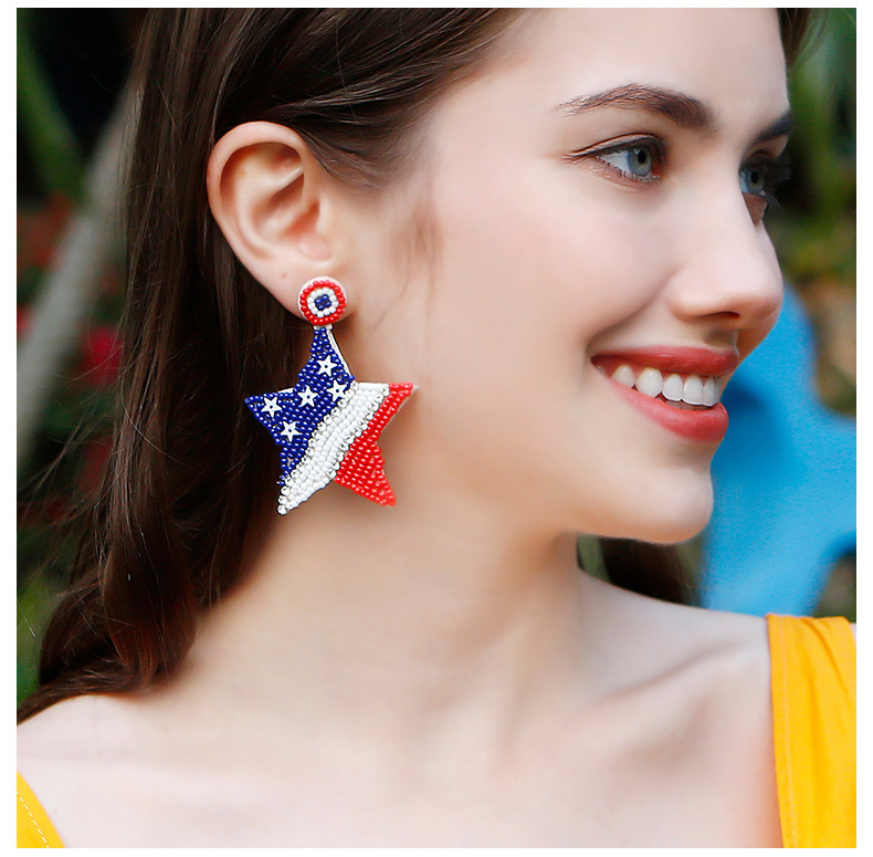 Usa Red White And Blue Flag Earrings Stars Stripes Freedom American Patriotic Seed Bead Earrings