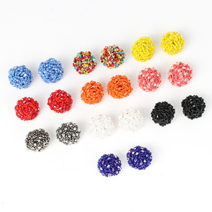 Crystal Seed Beads Cluster Stud Earrings  ,Colorful Handmade Beads Beaded Ball Sharp Stud Earring