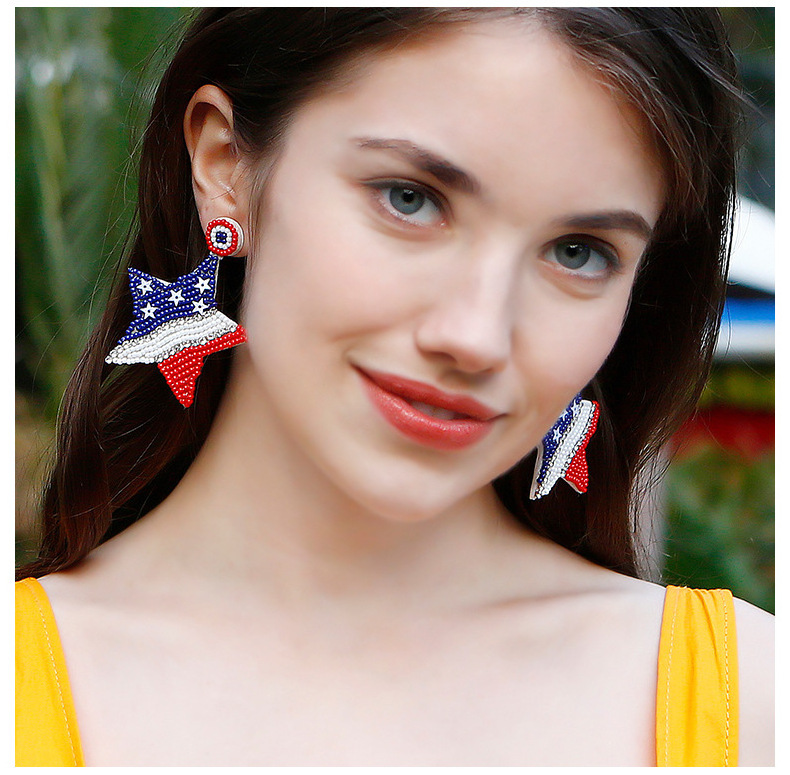 Usa Red White And Blue Flag Earrings Stars Stripes Freedom American Patriotic Seed Bead Earrings