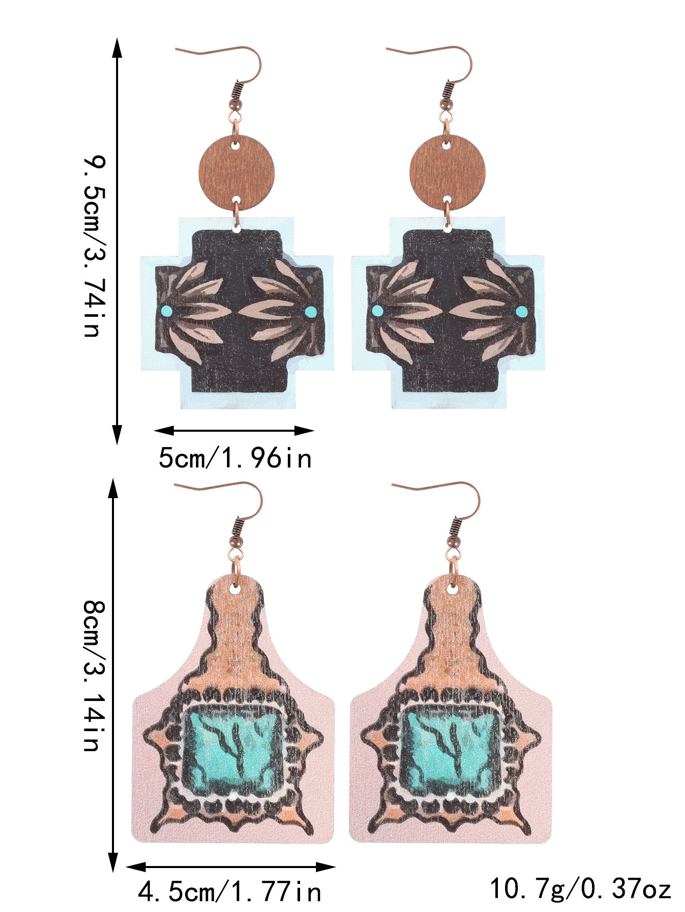 Western Style Sunflower Cactus Horsehead Wood Chip Earrings for Women Gift