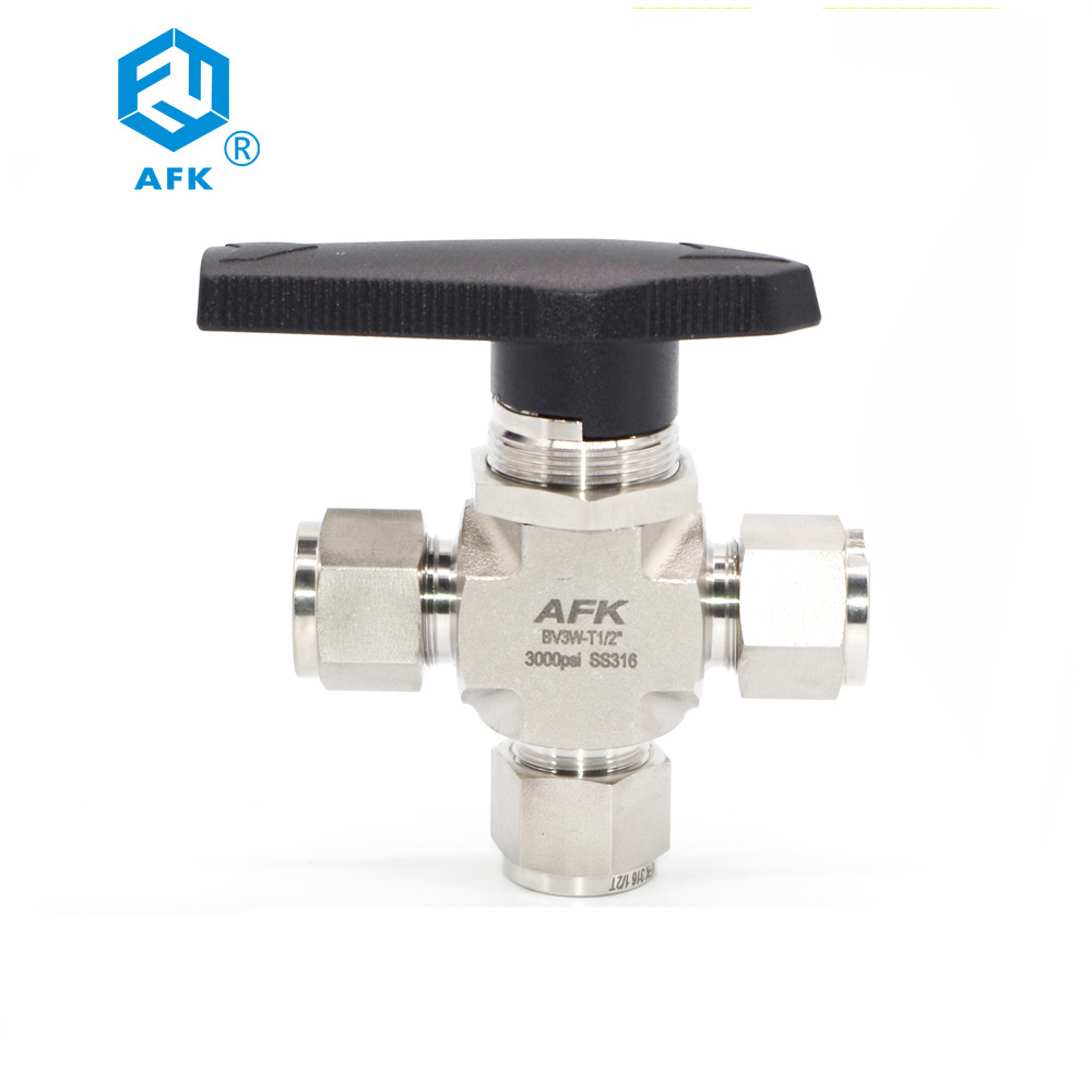 3mm 6mm 8mm 10mm 12mm 316 Stainless Steel Tee 3 Way T-Port Compression Ball Valve