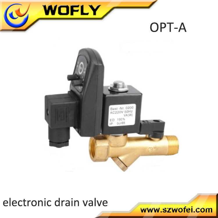 Y shape OPT timer 16bar 90degree Water Solenoid Auto Drain Valve 24v