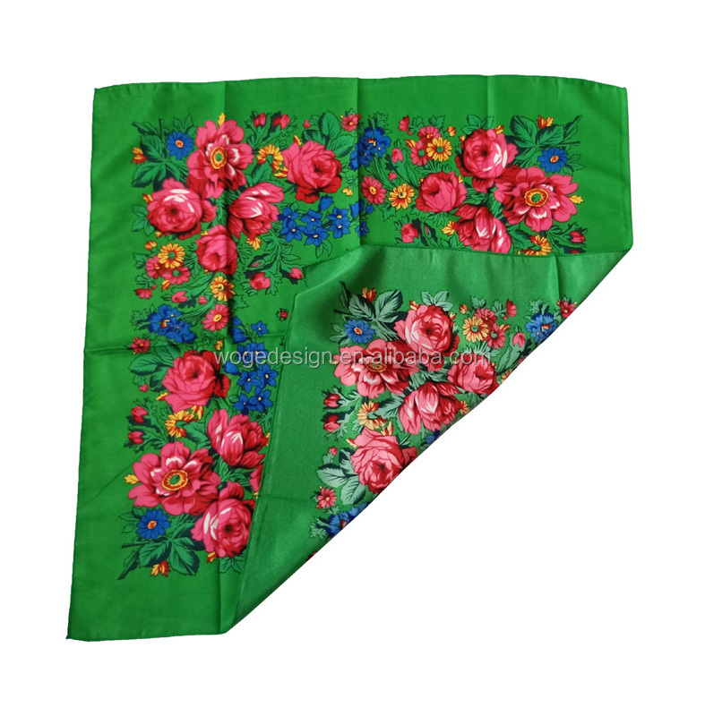 China premium factory unique muffler headwrap shawl lady babushka print flowers cotton feeling polyester square floral scarf