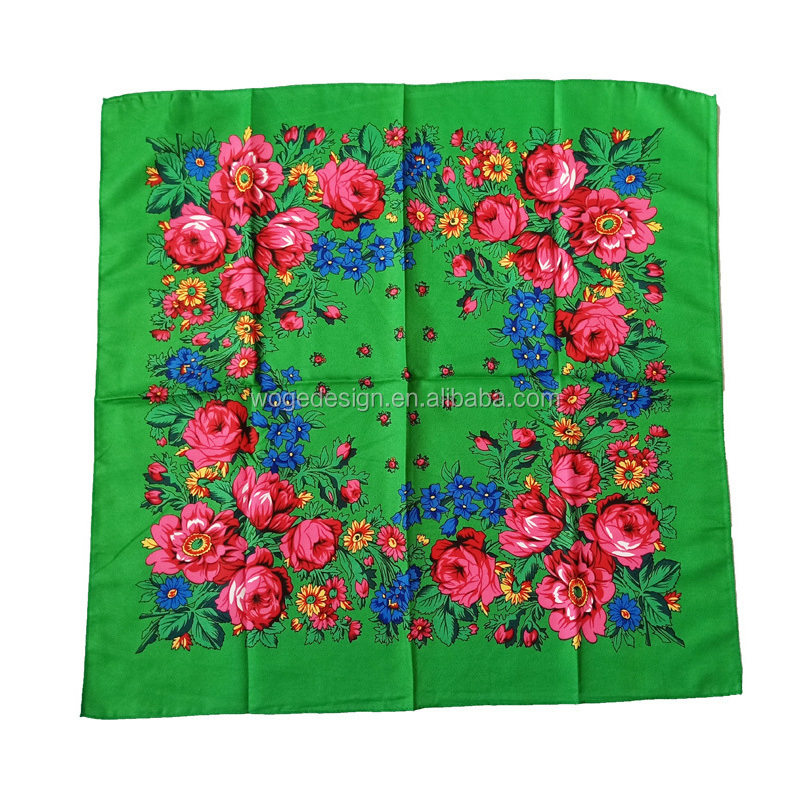 China premium factory unique muffler headwrap shawl lady babushka print flowers cotton feeling polyester square floral scarf