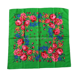 China premium factory unique muffler headwrap shawl lady babushka print flowers cotton feeling polyester square floral scarf