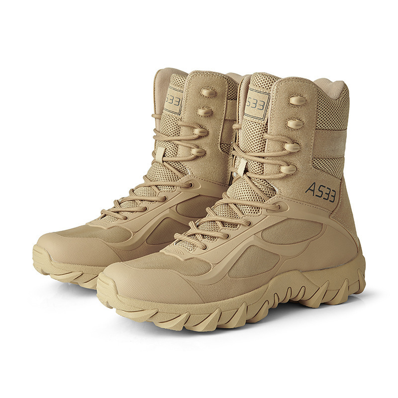 New High top wear-resistant tactical boots men's sand color training mountaineering Martin boots