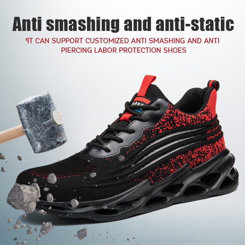 Breathable flying woven labor protection shoes Fashion anti impact anti puncture work safety shoes merrell shoes for men