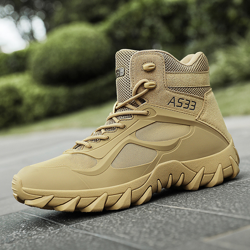 New High top wear-resistant tactical boots men's sand color training mountaineering Martin boots