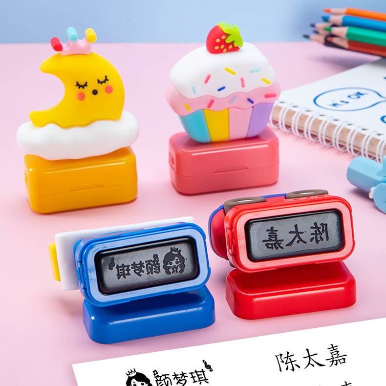 Diy cartoon flash stamp customized kids name washable wholesale ready to ship stamp for kid clothing