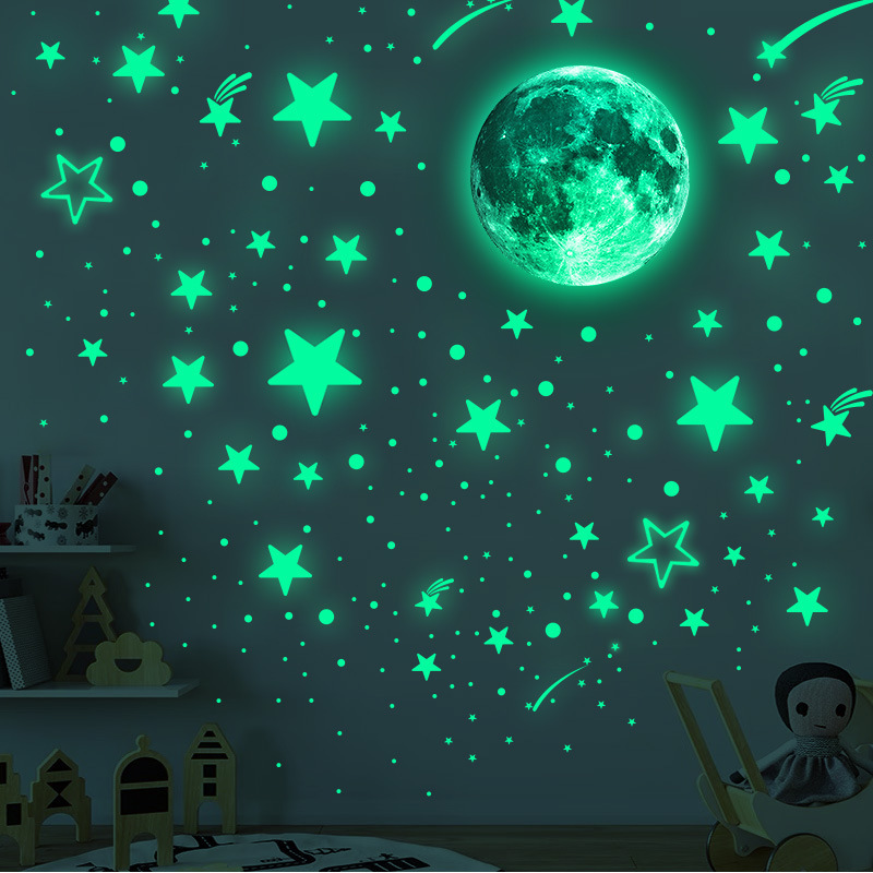 Luminous moon stars wall stickers for kids factory wholesale high grade luminous logo sticker luminous stickers sheet