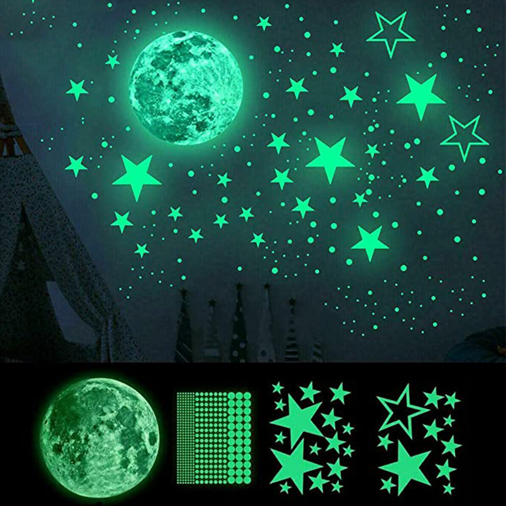 Wholesale Custom Wall Stickers PVC Space Moon Star Rocket Removable Glow in the Dark Kids Decorative Wall Sticker for Bedroom