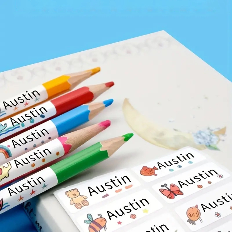 Kids school name sticker roll custom cartoon adhesive waterproof children school name sticker