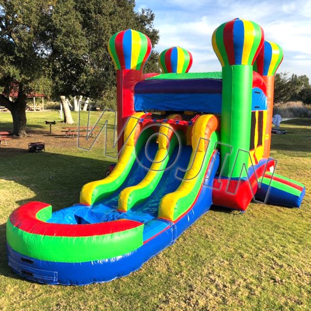 Dual Lane Balloon inflatable combo jumping house bouncy castles wet or dry sides with pool