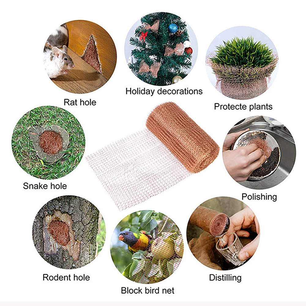 WOJUN Knitted Copper Mesh Roll Double Layer Copper Fabric Wool Hole Rat Rodent Control Copper Wire Mesh