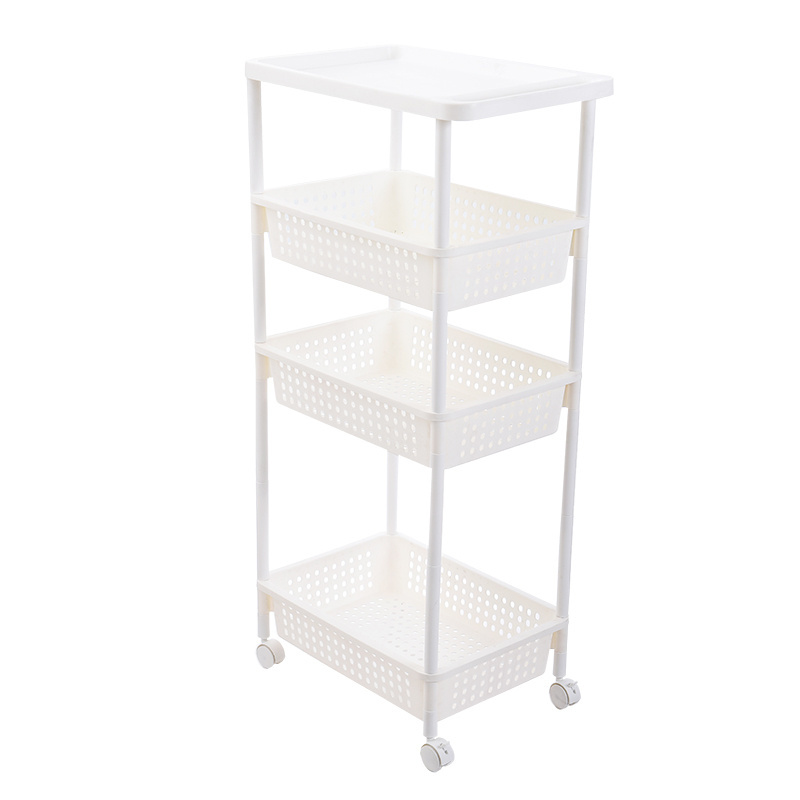 High Quality Kitchen And Bathroom Plastic Shelf Cabinet 4-Layer Adjustable Storage Rack With Wheels