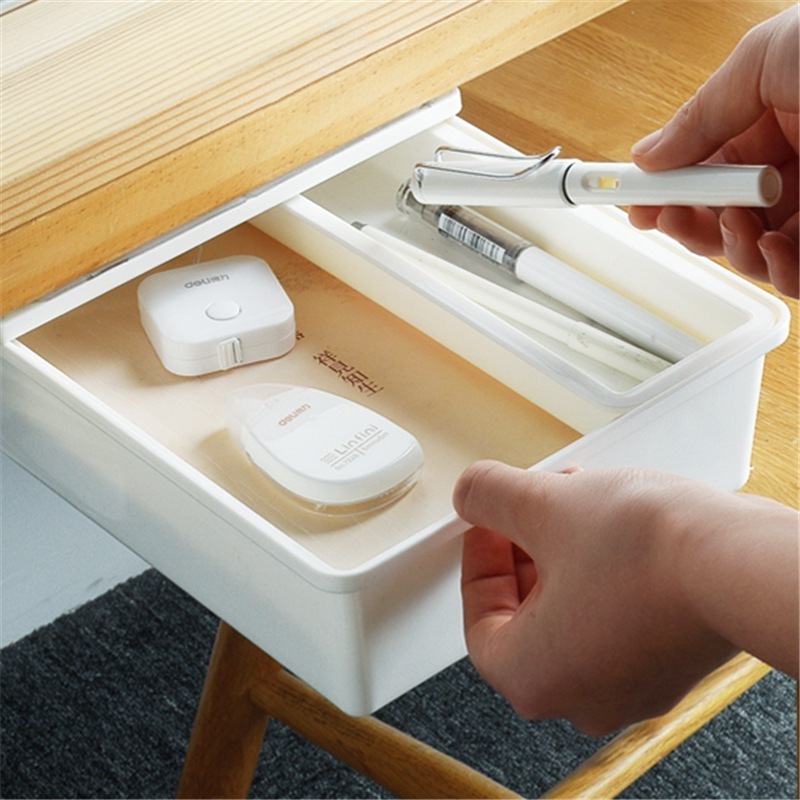 Plastic White Hidden Under Table Desk Drawer Self-Adhesive Under Office Organizer Desktop Pencil Tray Drawer Storage Box