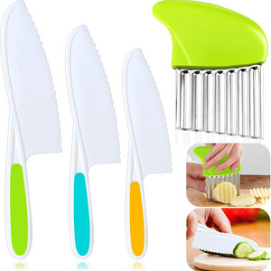 Wooden Kids Safe Cooking Knives, Nylon Kids Kitchen Knife with Crinkle Cutter for Cooking & Cutting Fruit, Bread, Lettuce