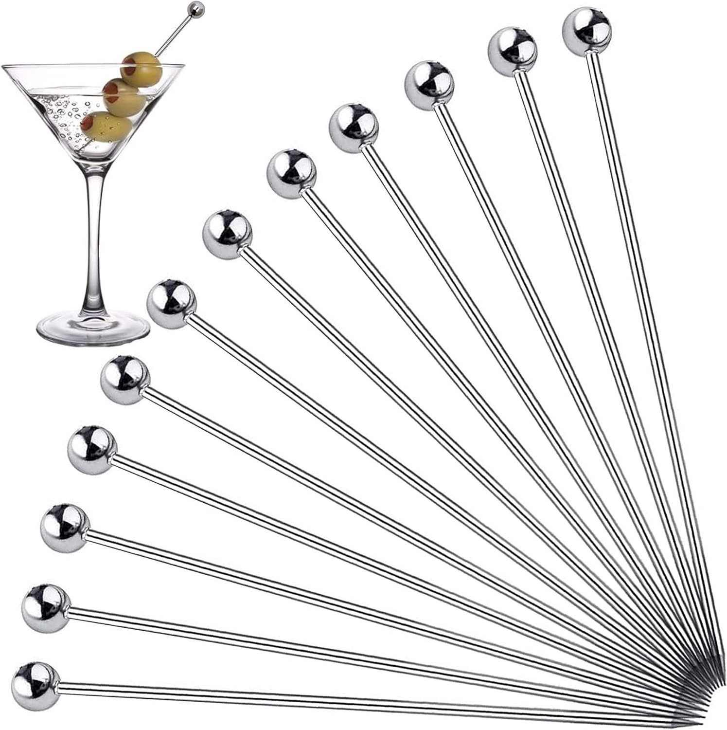 Summer hot sale Cocktail Picks Stick, Stainless Steel Martini Picks, Reusable Metal Cocktail Skewers for drinking