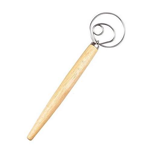 Cheap price 13inch Stainless Steel bread danish dough whisk with wood handle for pastry, pizza