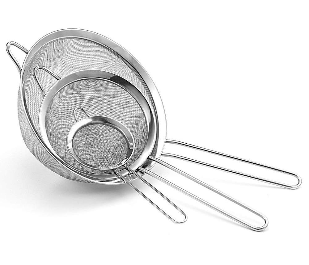 Set of 3 fine mesh stainless steel mesh tea strainer