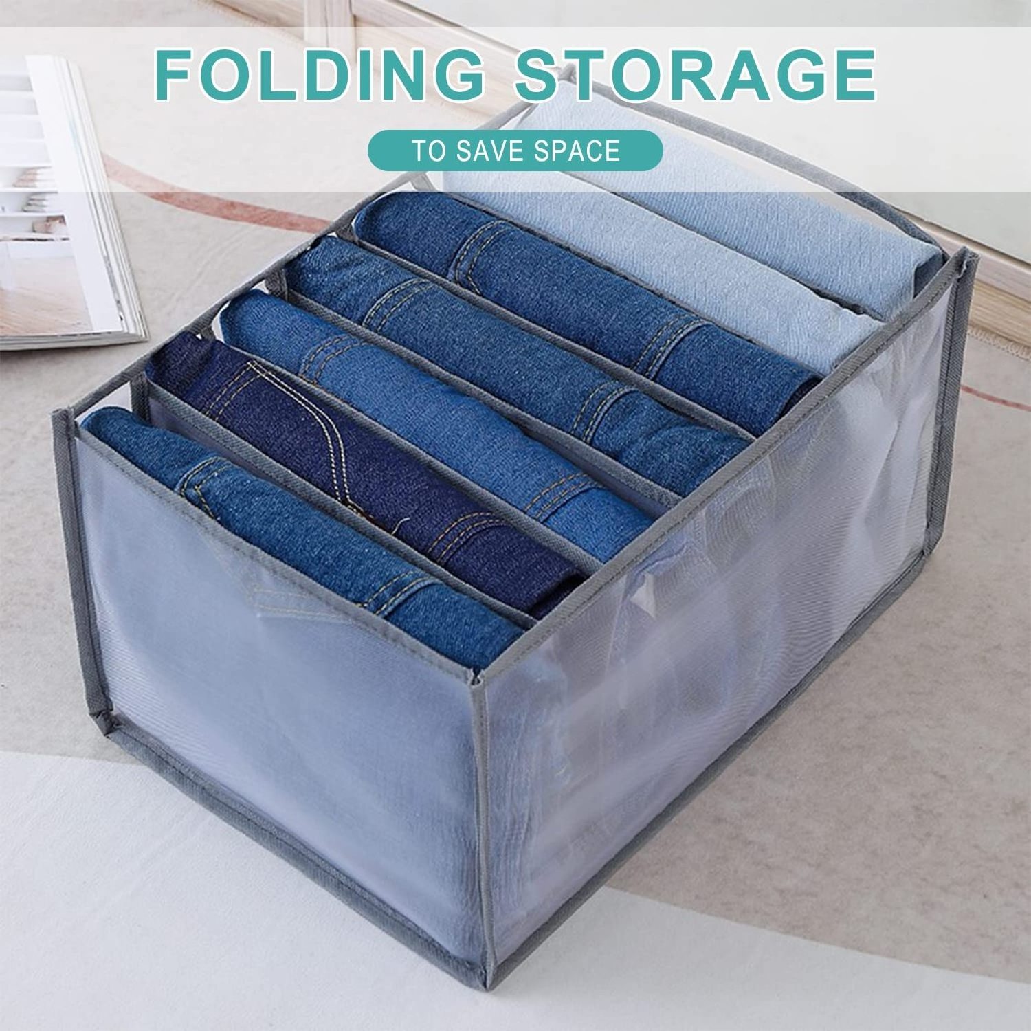 Wardrobe Clothes Organizer with Support Board , Washable 7 Grids Divider Drawer Closet Organizers for Jeans T-shirt Pants