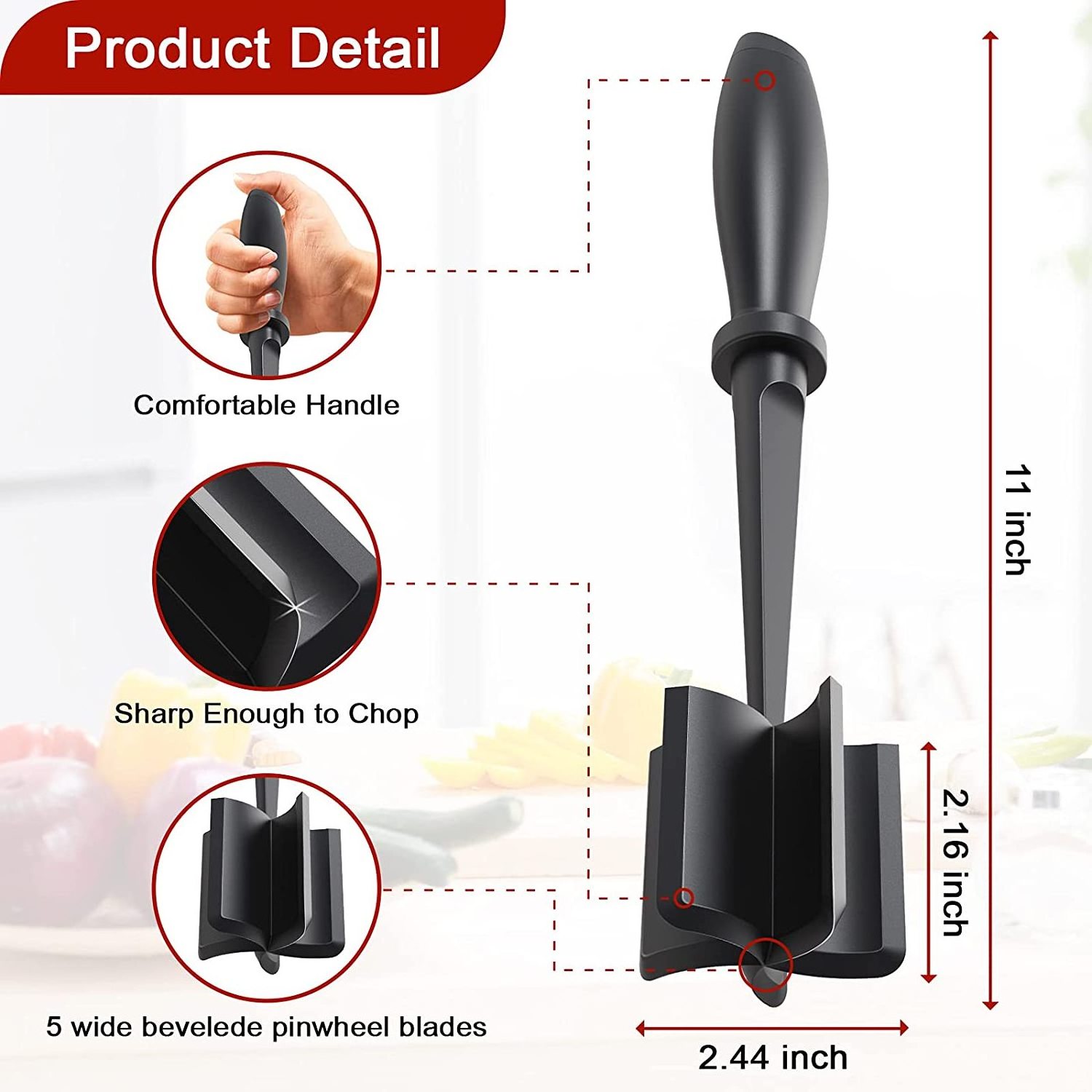 Professional Heat Resistant and Non Stick Nylon Ground Meat Chopper, handle Hamburger Chopper for Meat Hamburger