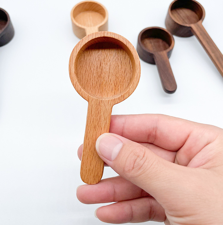 Home Kitchen Accessories beech Wooden Coffee Spoons reusable coffee bean tea  mini Measuring spoon for Ground Beans or tea