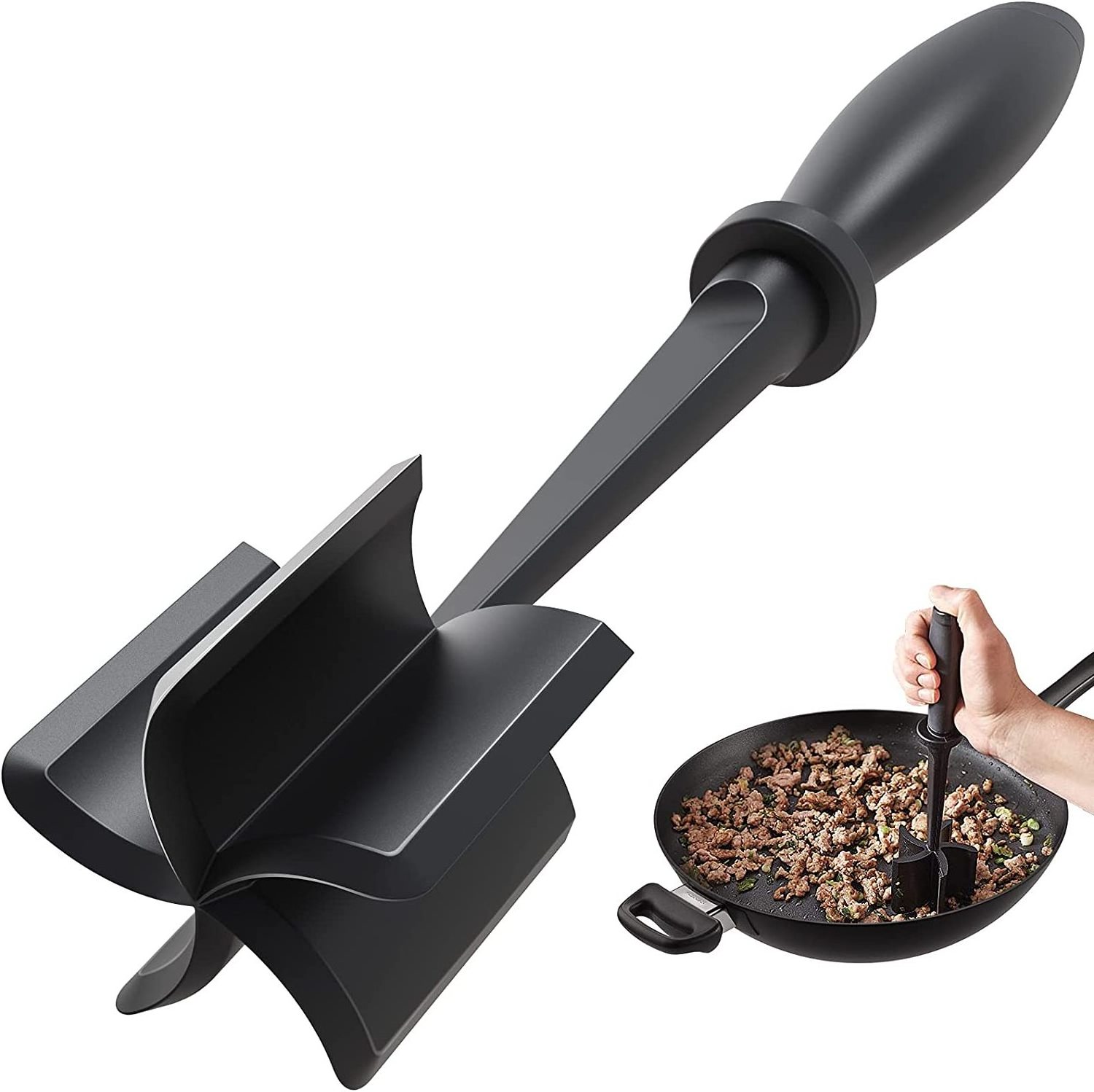 Professional Heat Resistant and Non Stick Nylon Ground Meat Chopper, handle Hamburger Chopper for Meat Hamburger