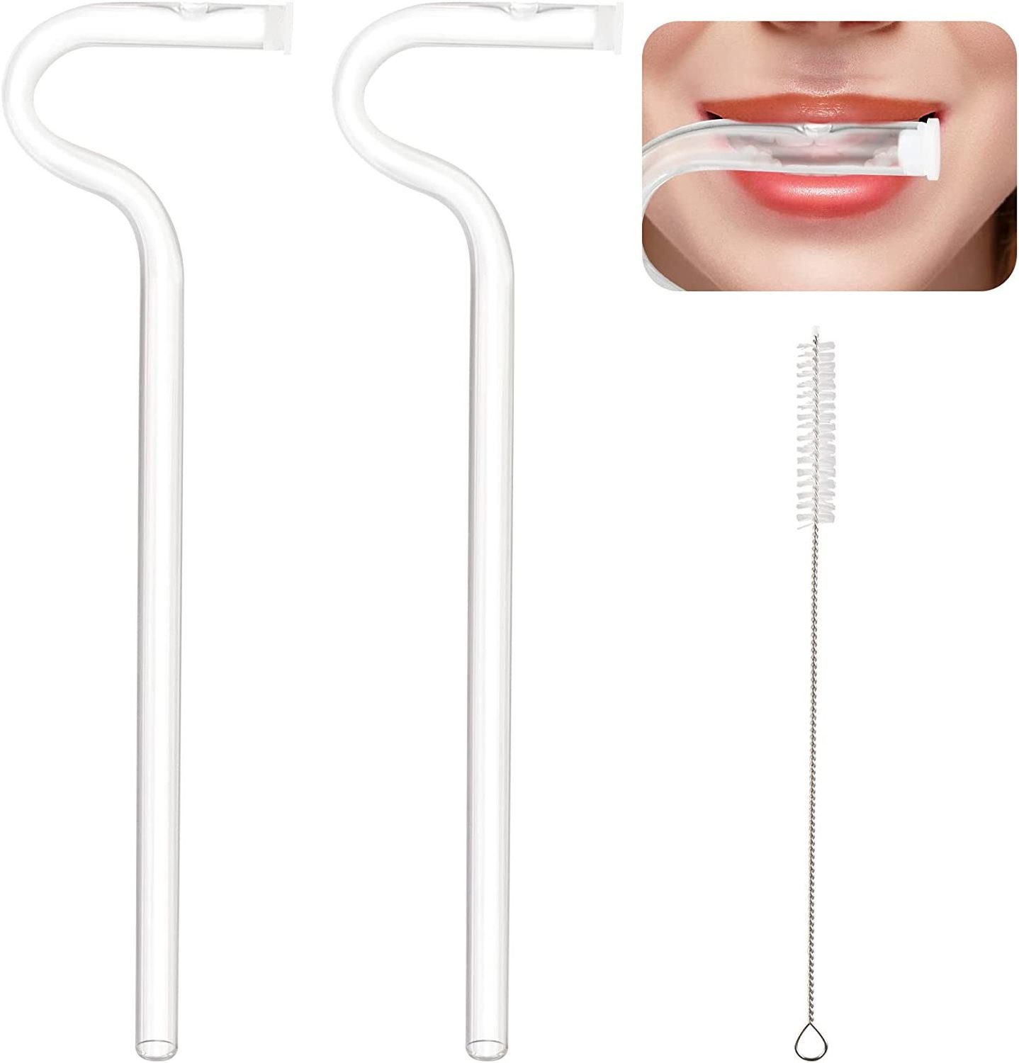 2023 Hot sale 2pcs Reusable Anti Wrinkle Drinking Straw Curved for Stanley Cup, glass Lip Straw for Wrinkles