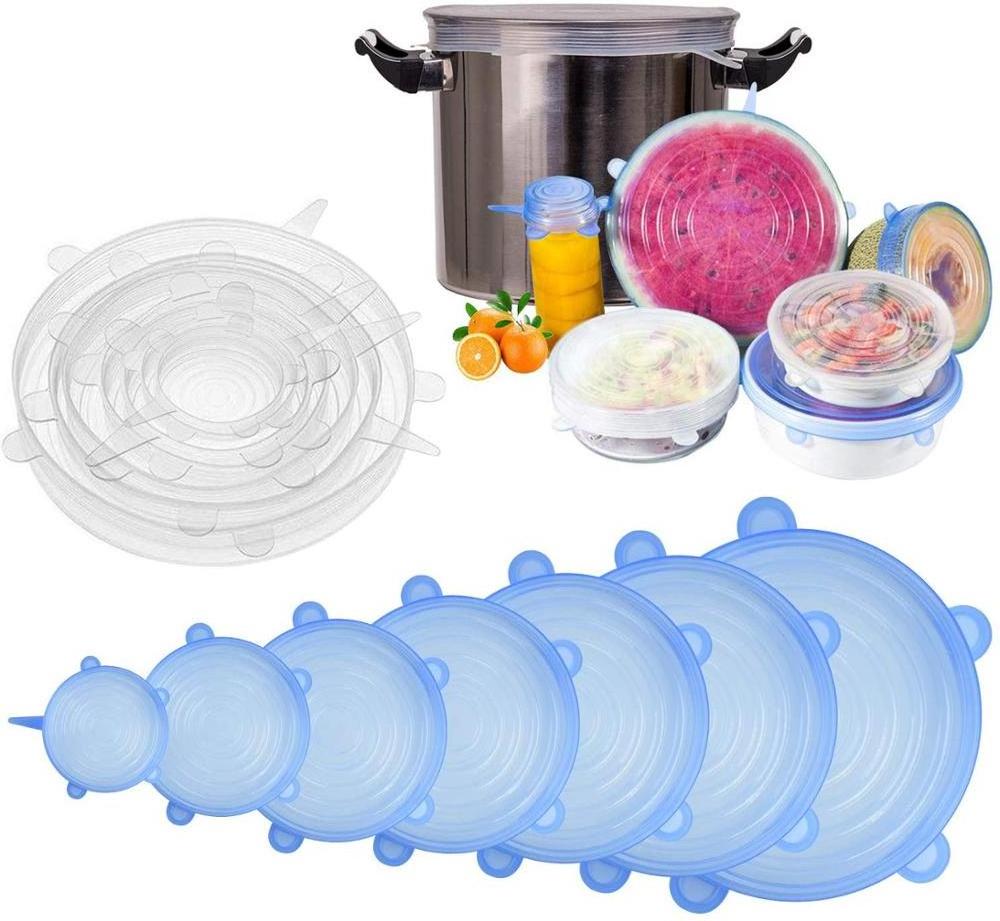 12 Pack Reusable Durable and Expandable Silicone stretch Lids Covers for Fresh Food & Leftovers