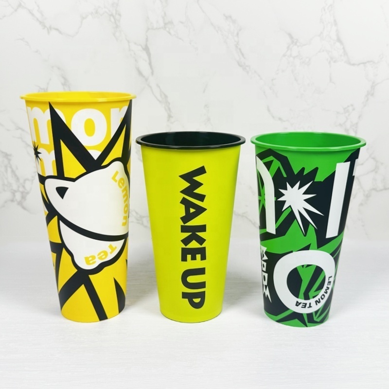 Container Packaging With Lids Custom Personal Logo Clear Frosted Pp Cups Juice Smoothie Lemonade Yogurt Disposable Plastic Cup