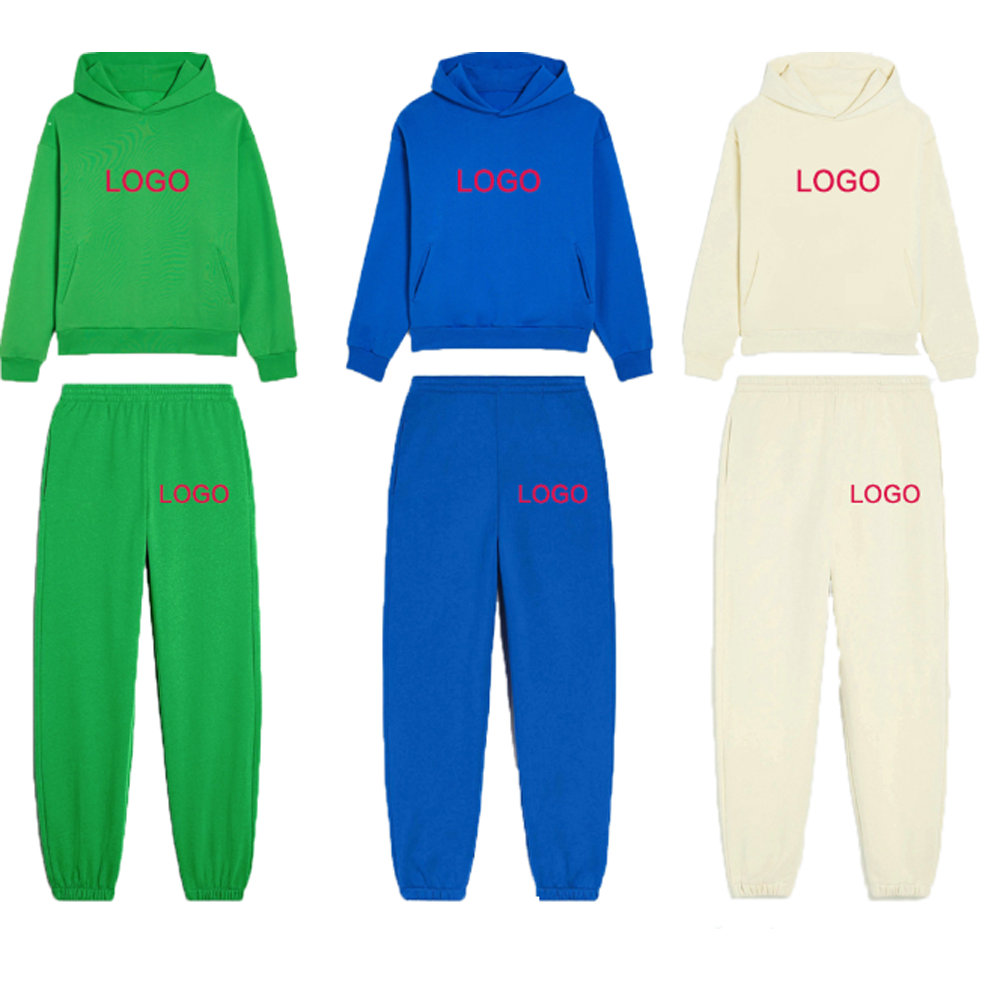 Wholesale Custom Logo Jogger 100% Cotton Women Sportswear White Unisex Men Sweatsuit Tracksuit Set Training&Jogging Wear