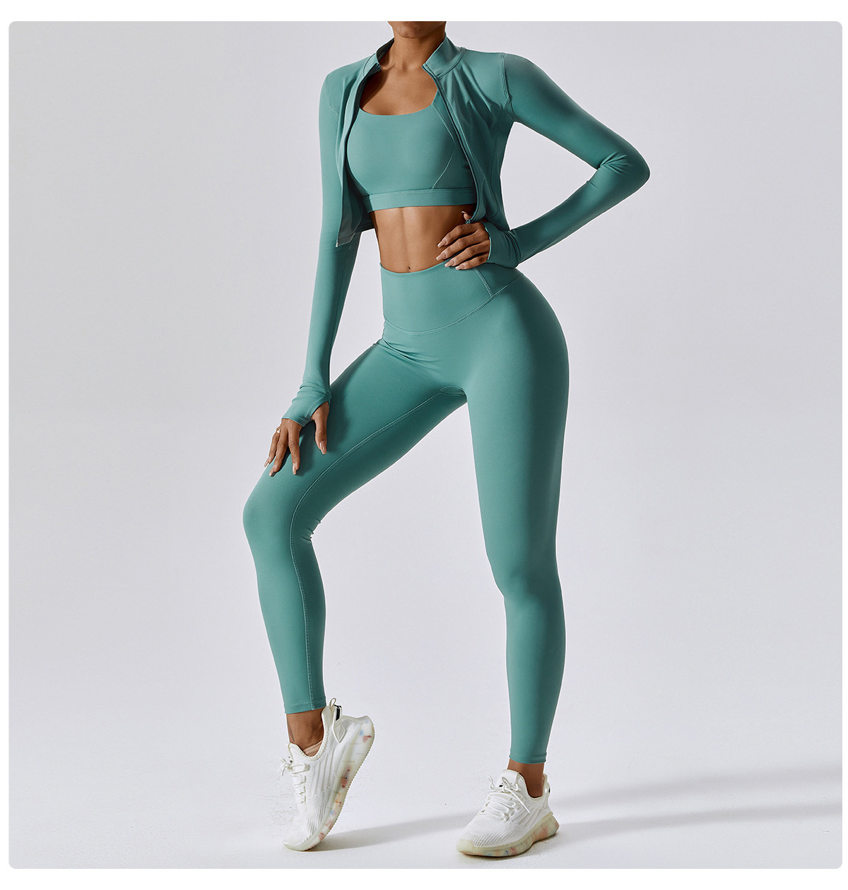 OEM Autumn Workout Outfits 3 pcs Outdoor Sports Tight Yoga Top Jacket High Waist Legging Gym Fitness Yoga Wear Sets for women