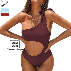 New Solid Color One Piece Swimwear One Shoulder Bikini Women's Hollow-out Swimsuit Charming Sexy Waist Bikini Beach Clothes