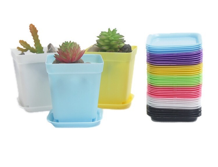 Plastic Plant Flower Seedlings Nursery Pot/Pots Square Planter Seed Starter Pots Colorful Flower Plant Container with Saucers