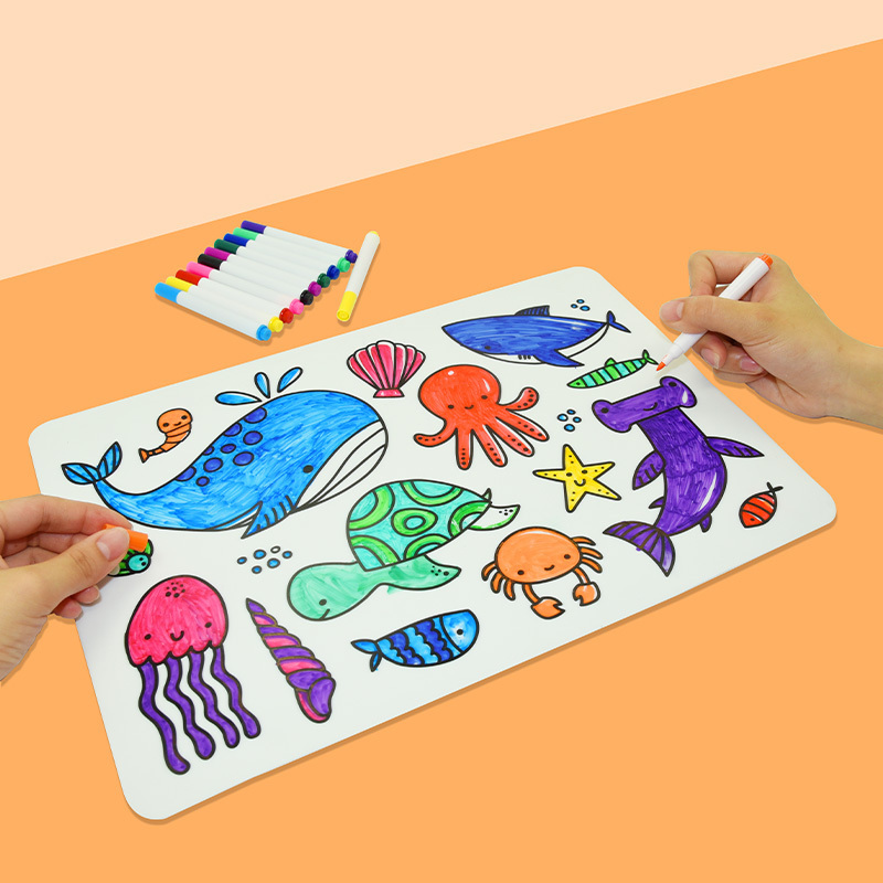 Reusable Graffiti Silicone Placemat Washable Drawing Mat Colouring Marine Animals Dining Table Mat