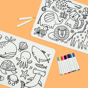 Reusable Graffiti Silicone Placemat Washable Drawing Mat Colouring Marine Animals Dining Table Mat