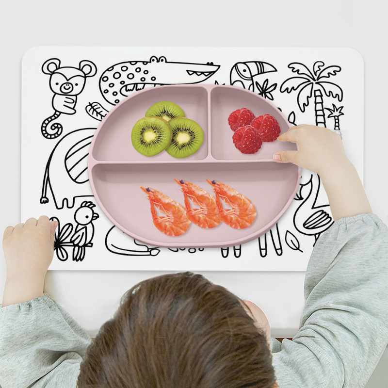 Reusable Graffiti Silicone Placemat Washable Drawing Mat Colouring Marine Animals Dining Table Mat