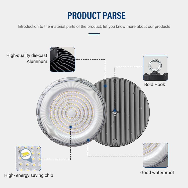 Garage Lighting Ceiling 100 150 200 300 400 Watt Ip66 Aluminum Commercial Warehouse UFO Led High Bay Light