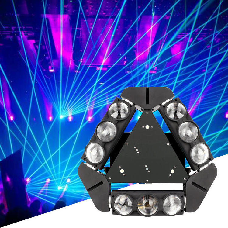 Stage lighting equip laser 3w*9pcs beam Triangle 4 in 1 RGBW 9 head laser led moving head light