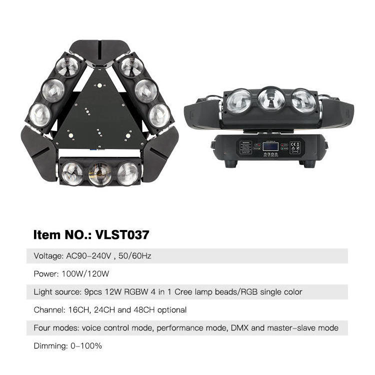 Stage lighting equip laser 3w*9pcs beam Triangle 4 in 1 RGBW 9 head laser led moving head light