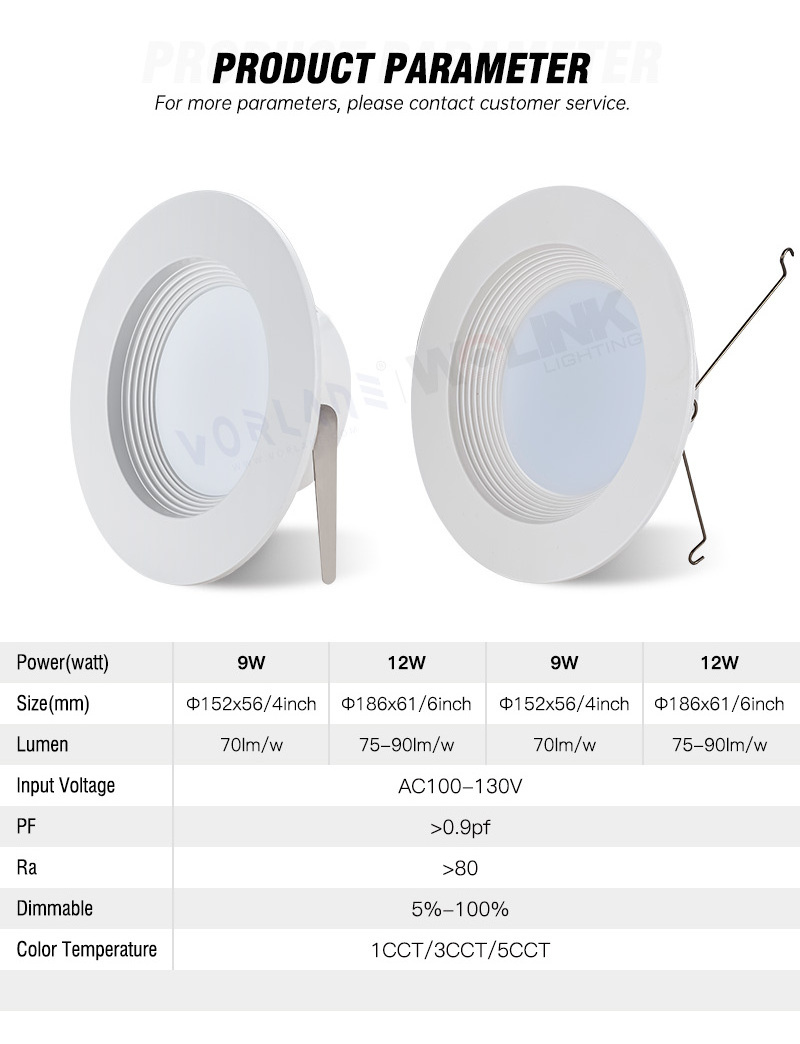 One-Piece Housings down light 9W 12W Hospital apartment recessed adjustable spot ETL Led DOB Downlight