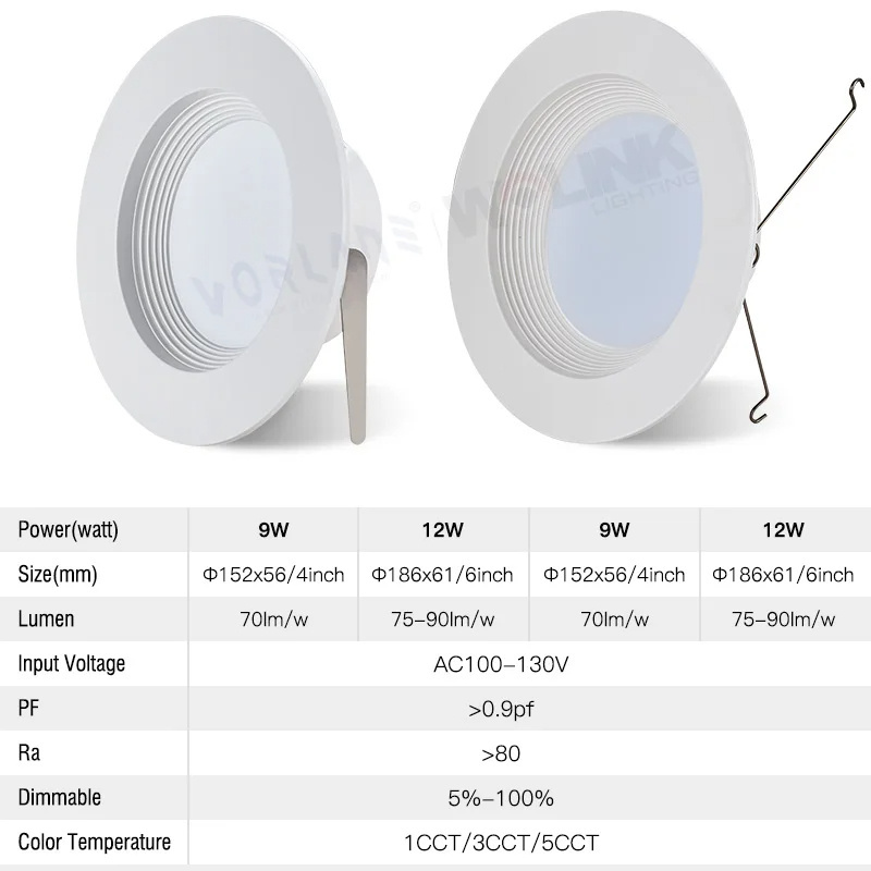 One Piece PC Housing room mall 5CCT 9 12 W down light led recessed light 4 inch DOB ETL downlight dimmable