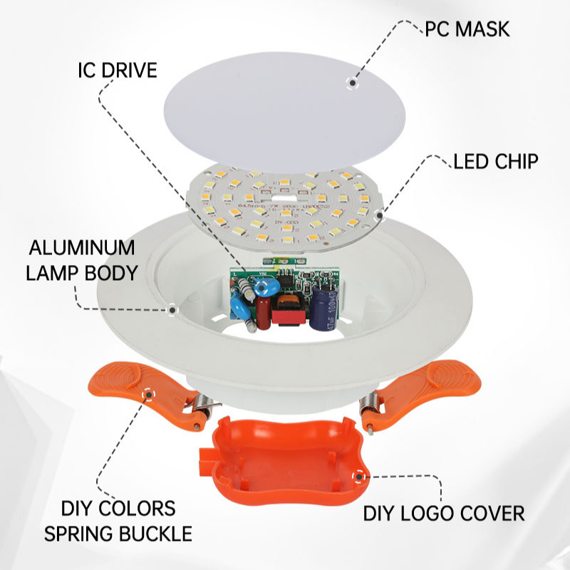 High lumen 7watt flush mounted recessed RGB led down light