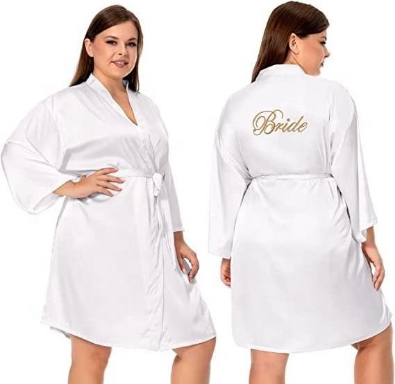 Women's Lace Trim Bride Bridesmaid Robes Silk Like Bridal Party Robes for Wedding Robes, Embroidered Satin Kimono