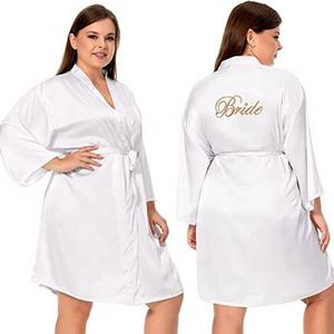 Women's Lace Trim Bride Bridesmaid Robes Silk Like Bridal Party Robes for Wedding Robes, Embroidered Satin Kimono